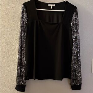 Black Sequin Sleeve Women's Top